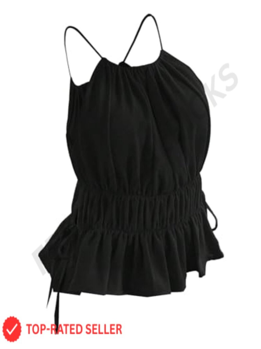 Ruffle Halter Peplum Top Ruched Drawstring Sleeveless Blouse